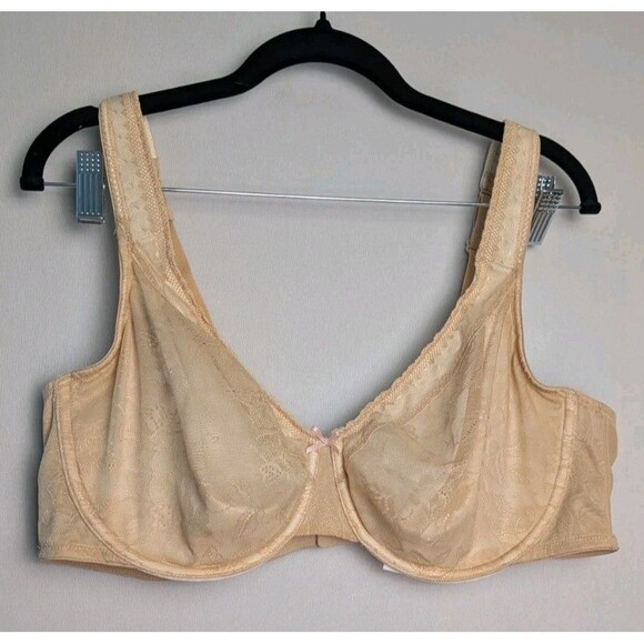 Cacique Other - Cacique Bra 44C Beige Floral Modern Lace Unlined Covered Underwire Balconette